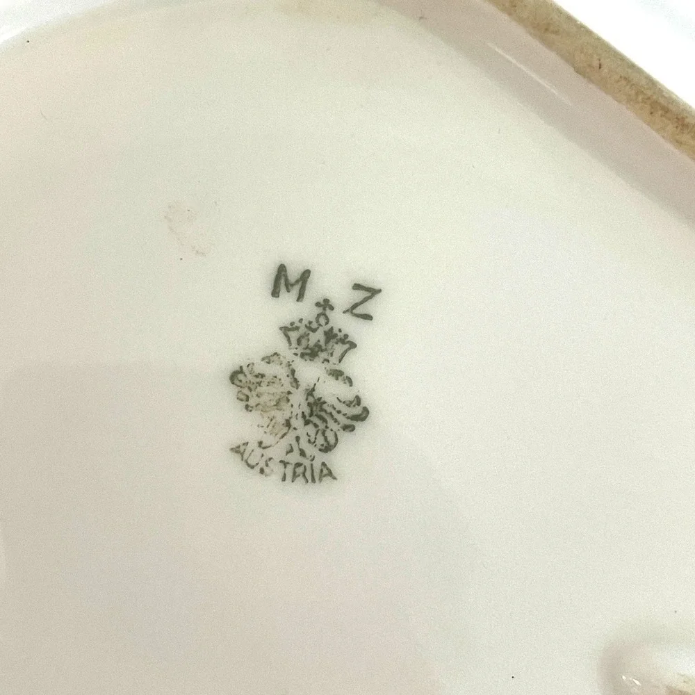 MZ Austria Antique Porcelain Celery Dish Charcuterie Gold Gilt Crudite
